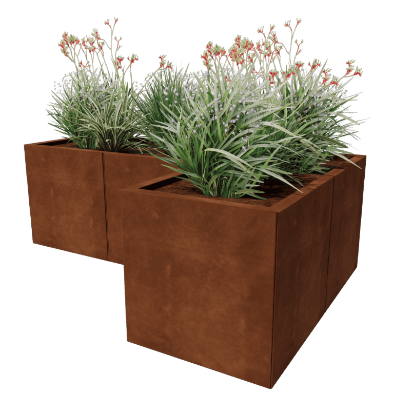 Jardinière en acier Corten - Forme en L - 150 x 100 cm