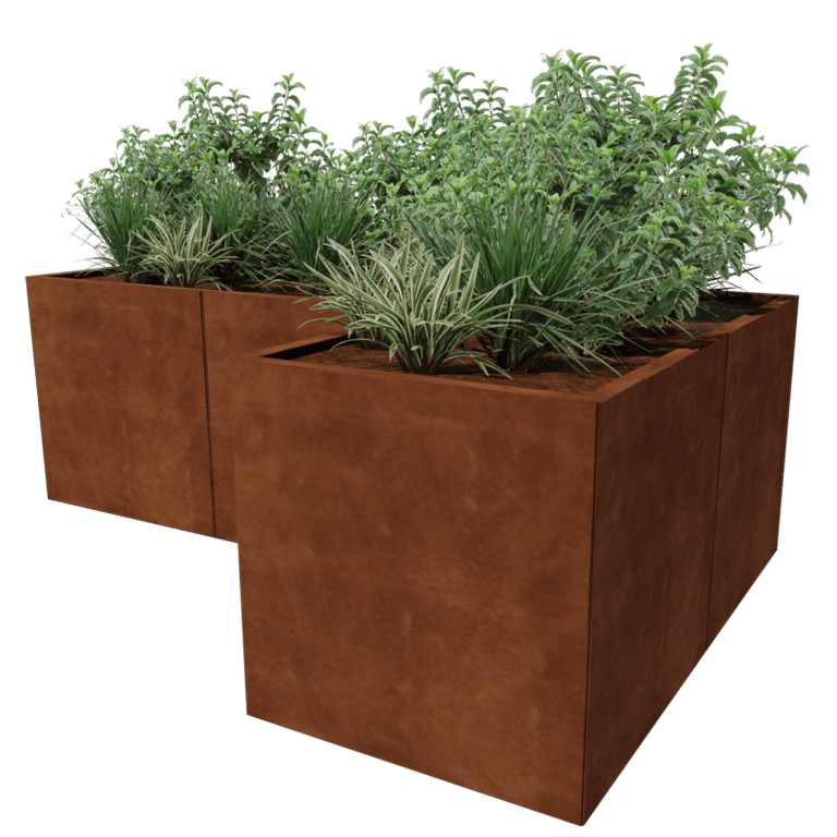 Jardinière en acier Corten - Forme en L - 210 x 140 cm