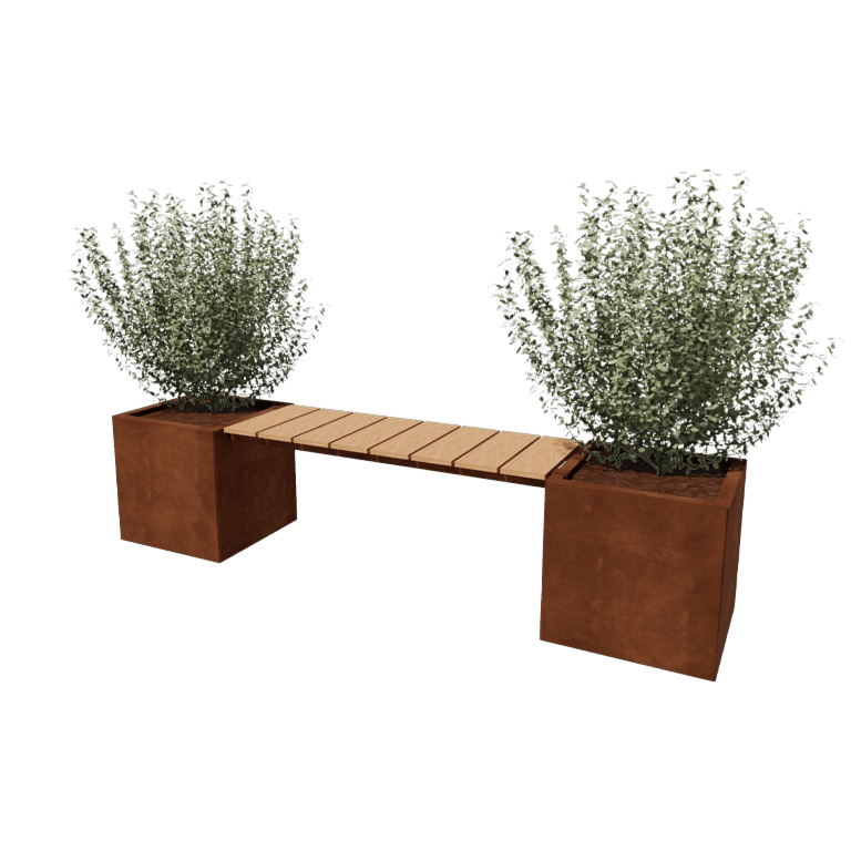 Jardinière en acier Corten - Carré - 221,2 x 50 x 50 cm - Avec banc