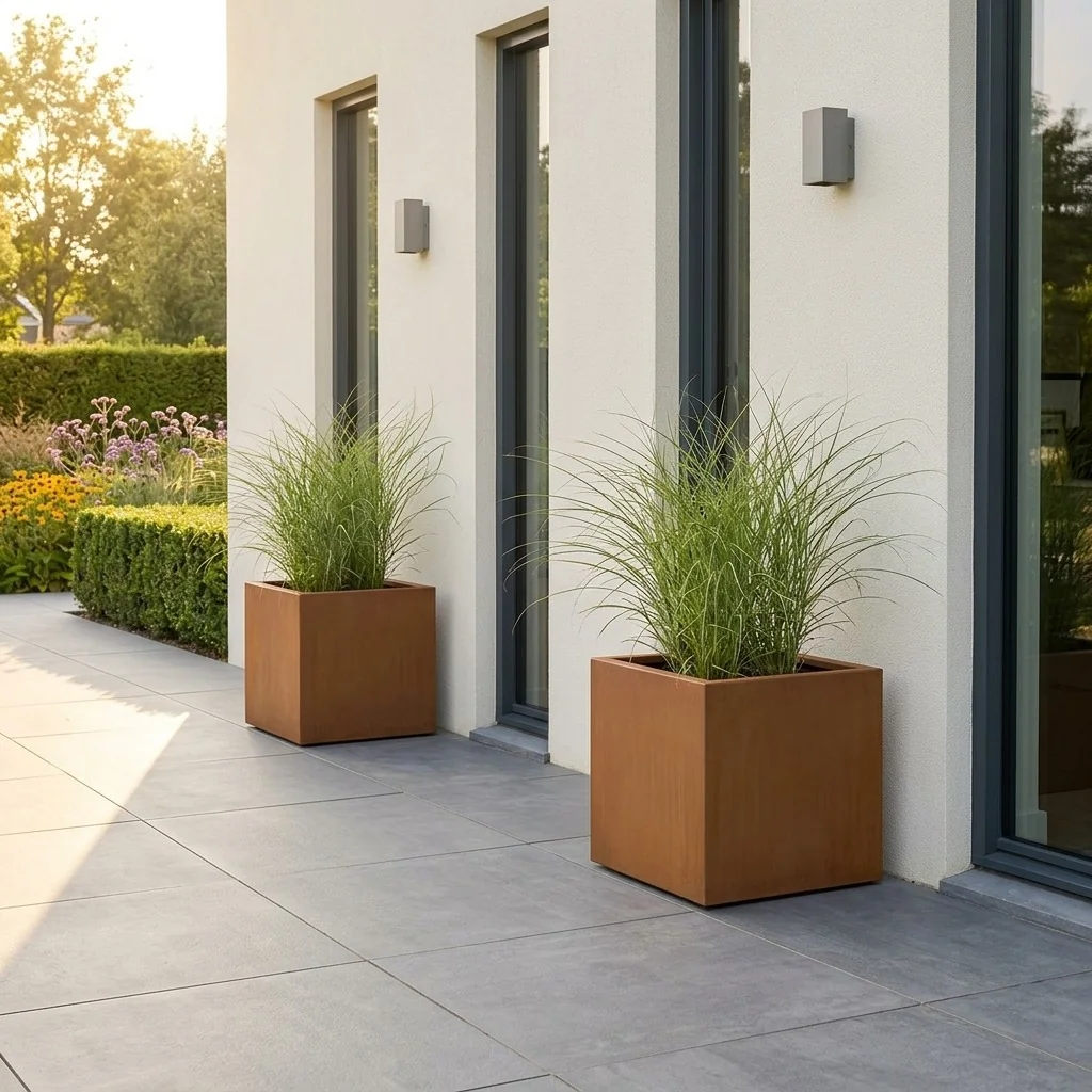 Jardinière en acier Corten - Carré - 40 x 40 x 40 cm - Avec plaque de fond