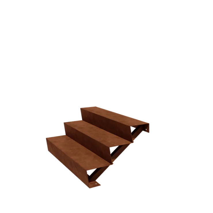 Escalier de jardin en acier Corten - 3-marches - 72 x 120 x 51 cm
