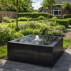 Fontaines en acier comme point focal apaisant dans un jardin moderne